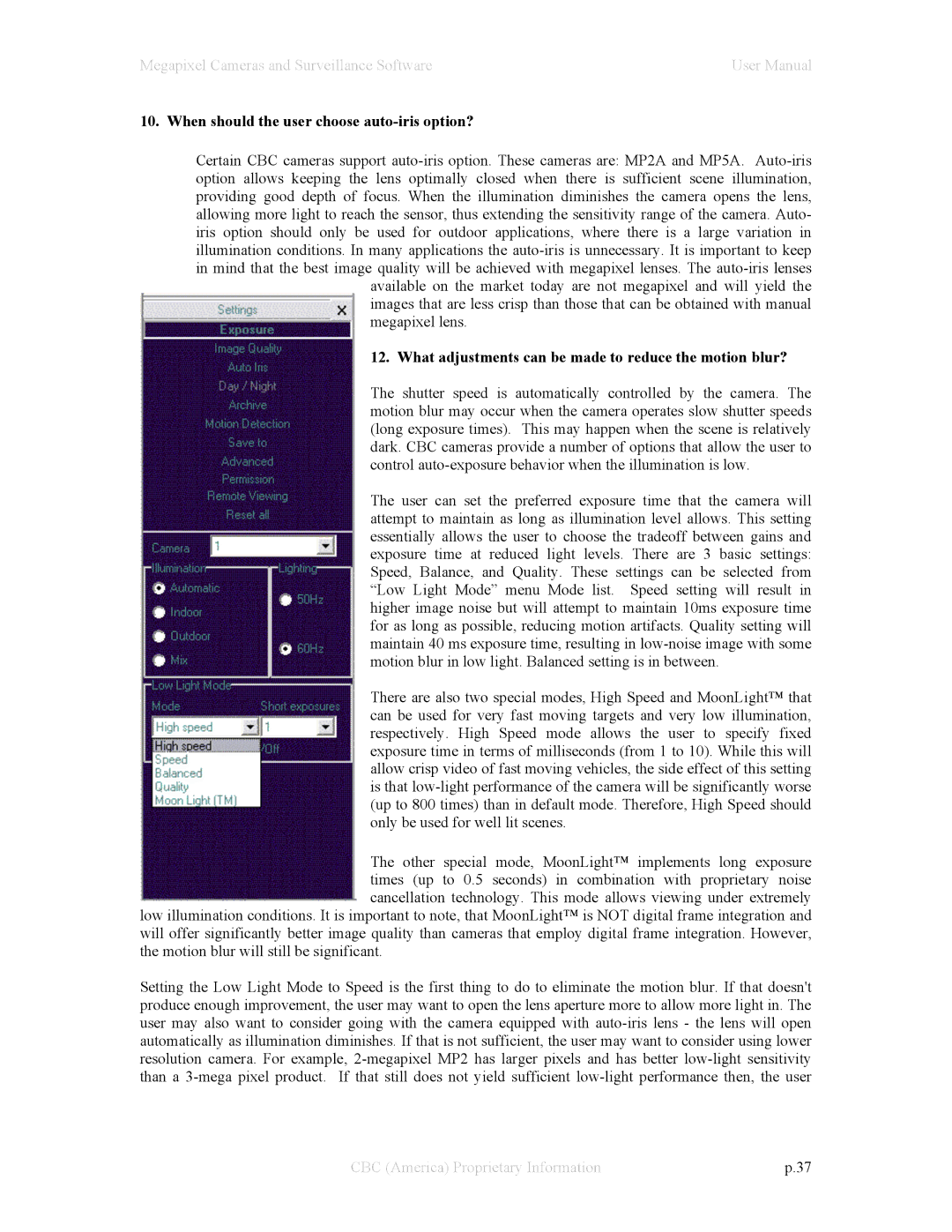 CBC Megapixel Camera manual When should the user choose auto-iris option? 