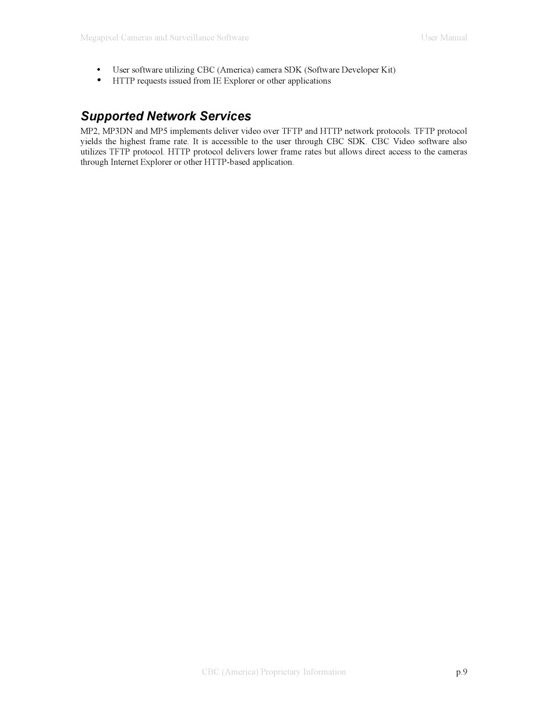 CBC Megapixel Camera manual Supported Network Services 