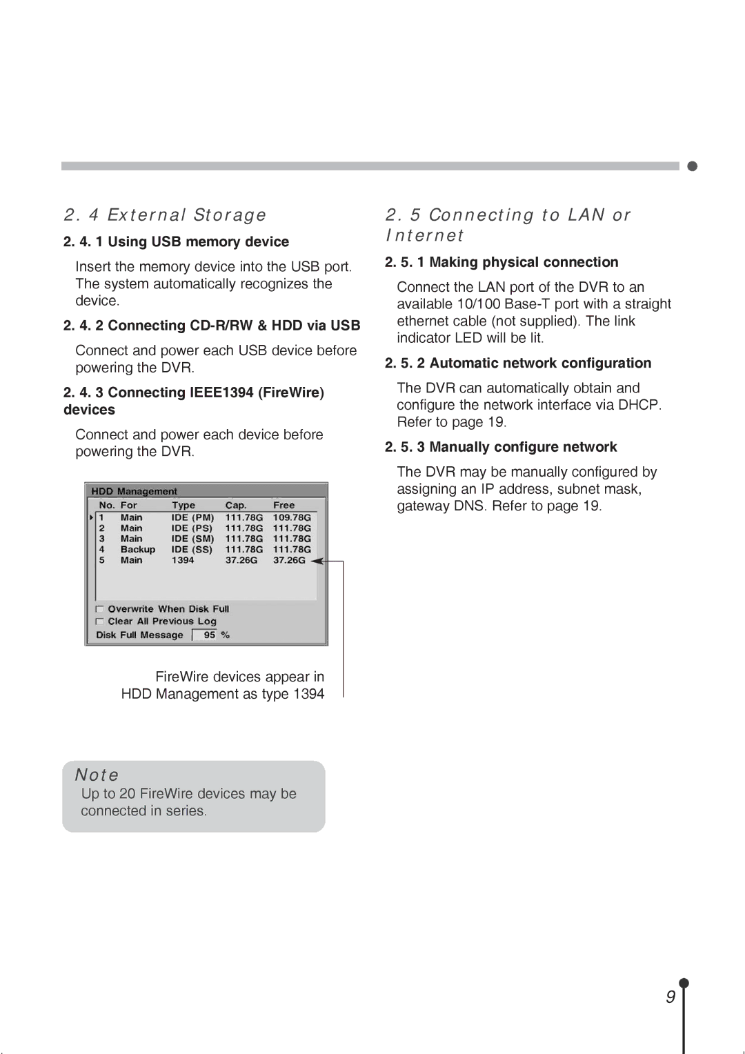 CBC ZR-DH1621NP manual External Storage, Connecting to LAN or Internet 