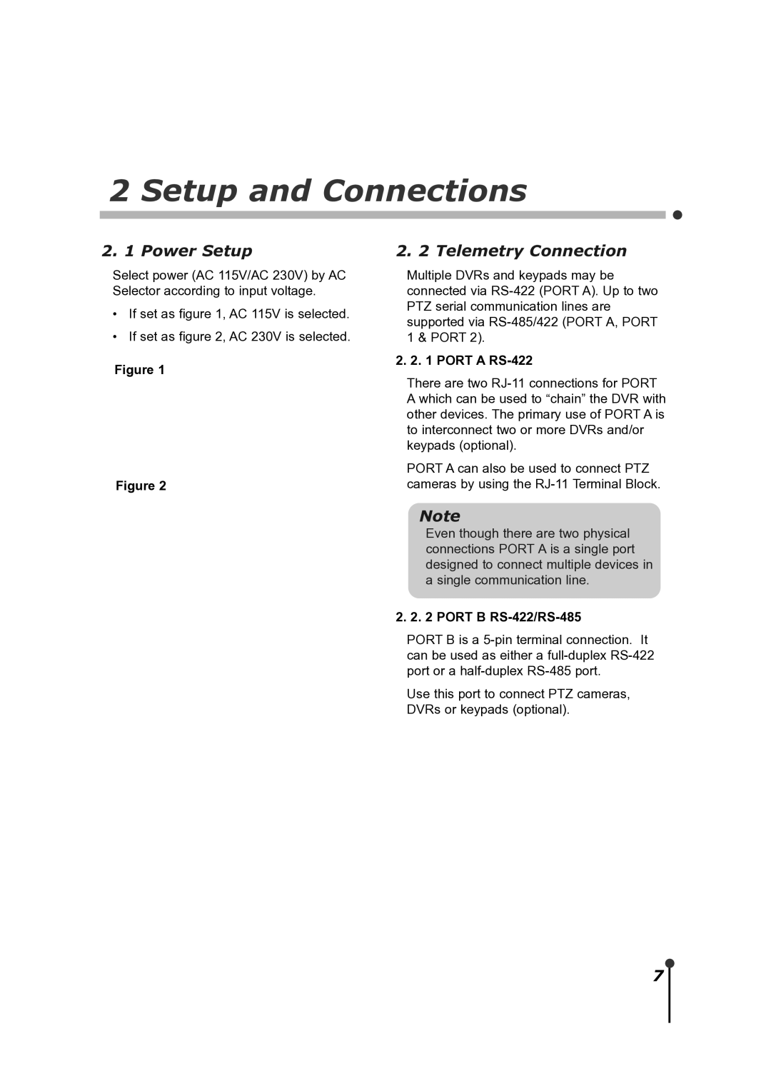 CBC ZR-DH921NP manual Setup and Connections, Power Setup, Telemetry Connection 