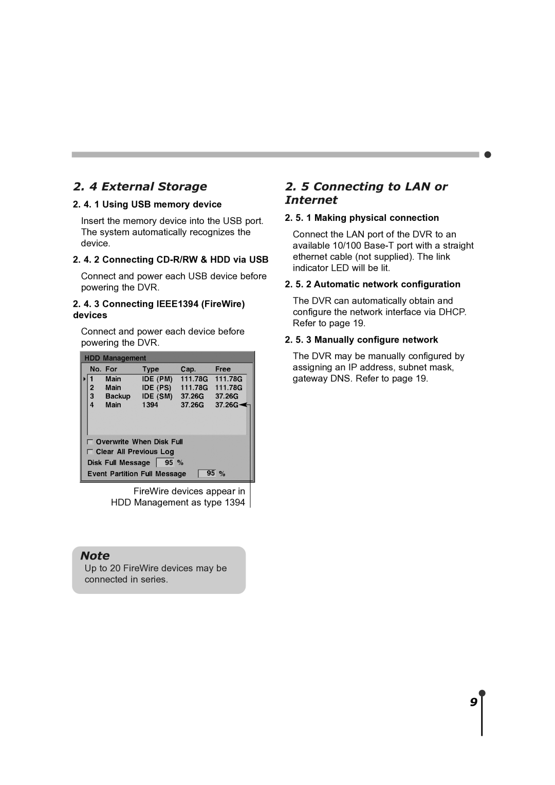 CBC ZR-DH921NP manual External Storage, Connecting to LAN or Internet 