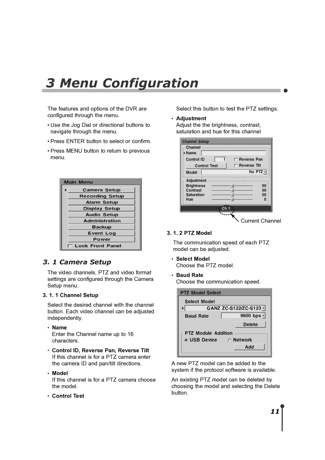 CBC ZR-DH921NP manual Menu Configuration, Camera Setup 