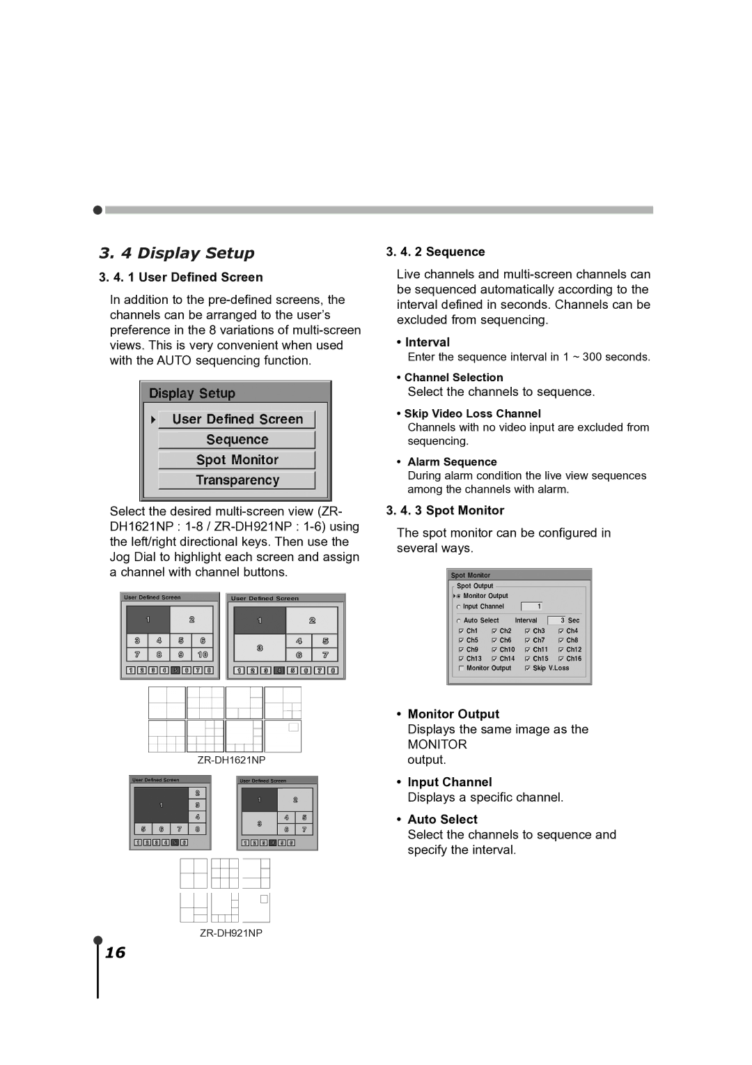 CBC ZR-DH921NP manual Display Setup 