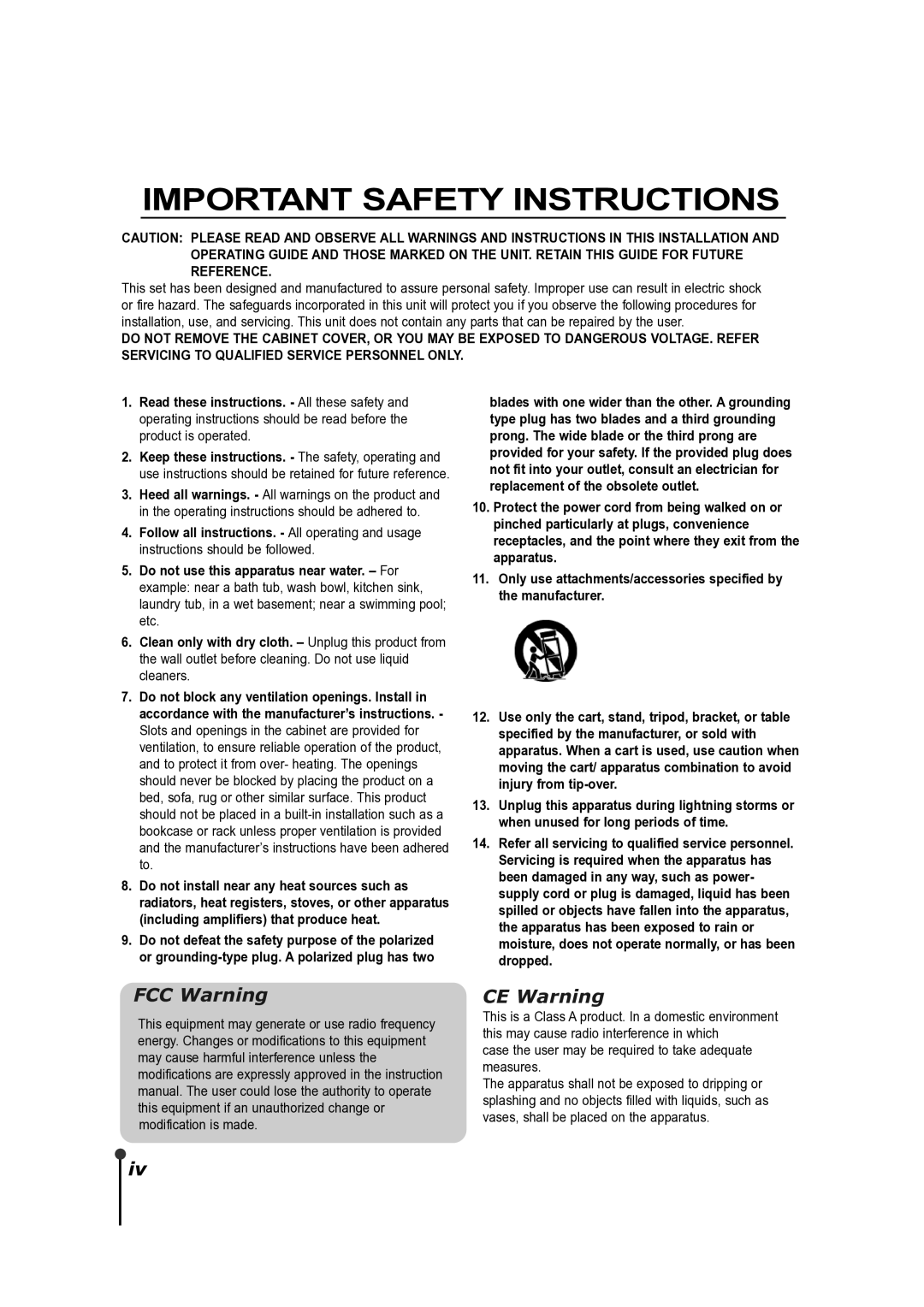 CBC ZR-DH921NP manual Important Safety Instructions, FCC Warning CE Warning 