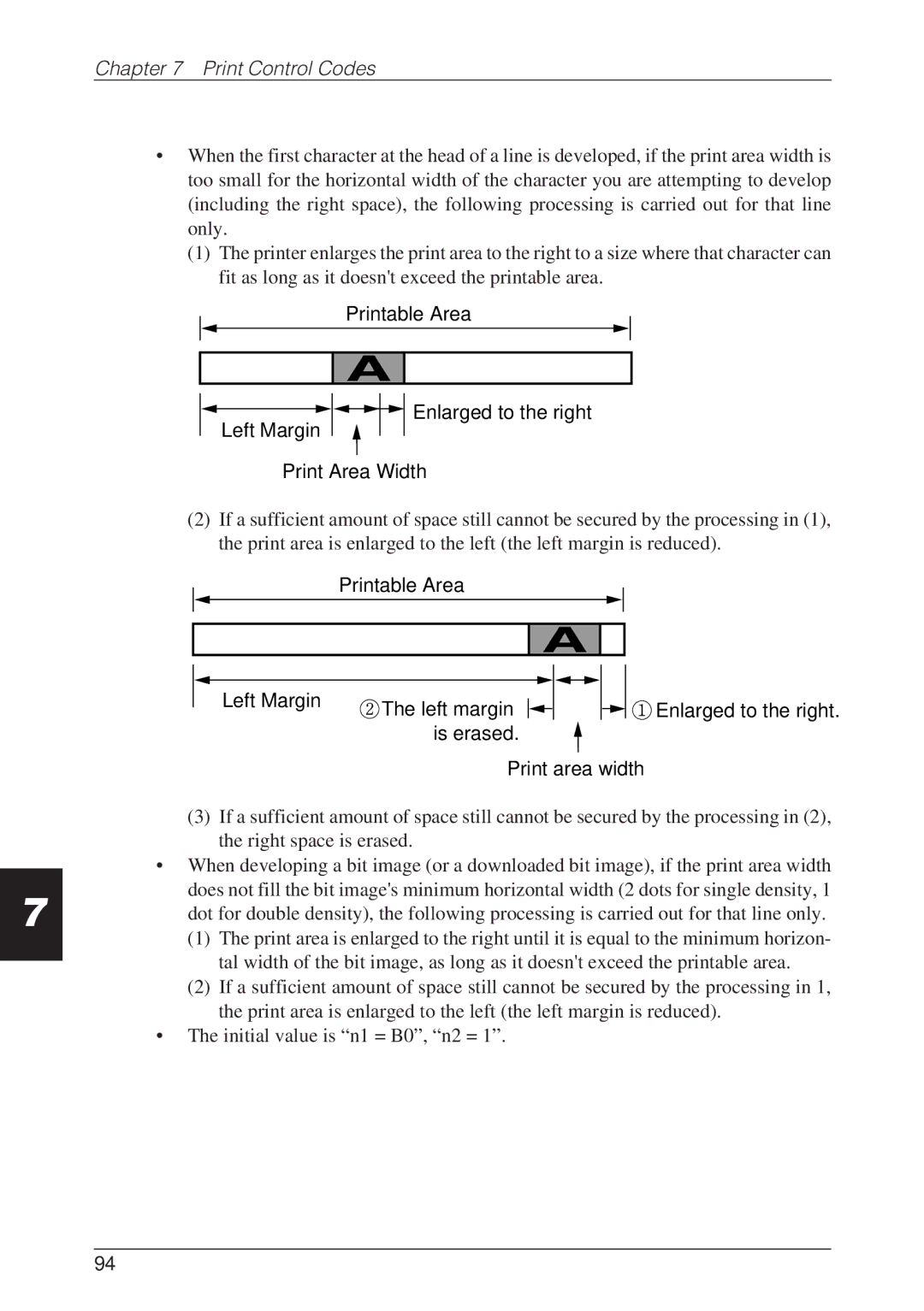 CBM America CBM-262 user manual Printable Area Left Margin Left margin, Is erased Print area width 