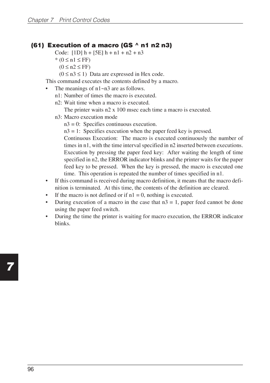 CBM America CBM-262 user manual Execution of a macro GS n1 n2 n3 