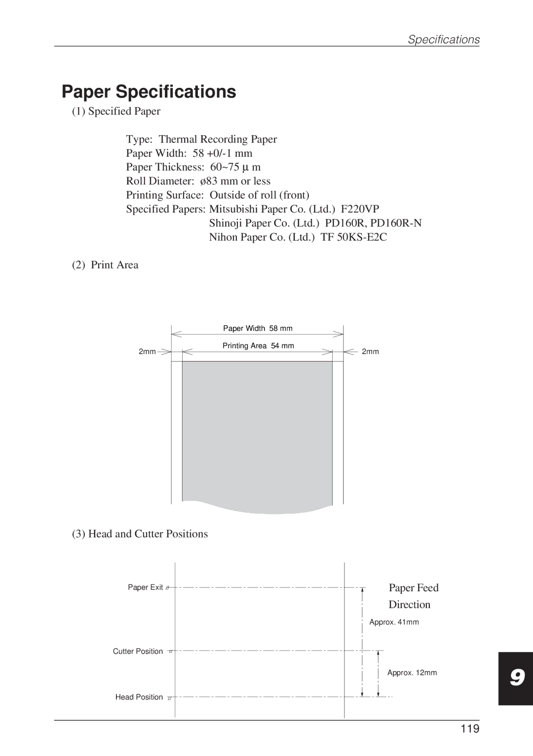 CBM America CBM-262 user manual 119, Specified Paper 