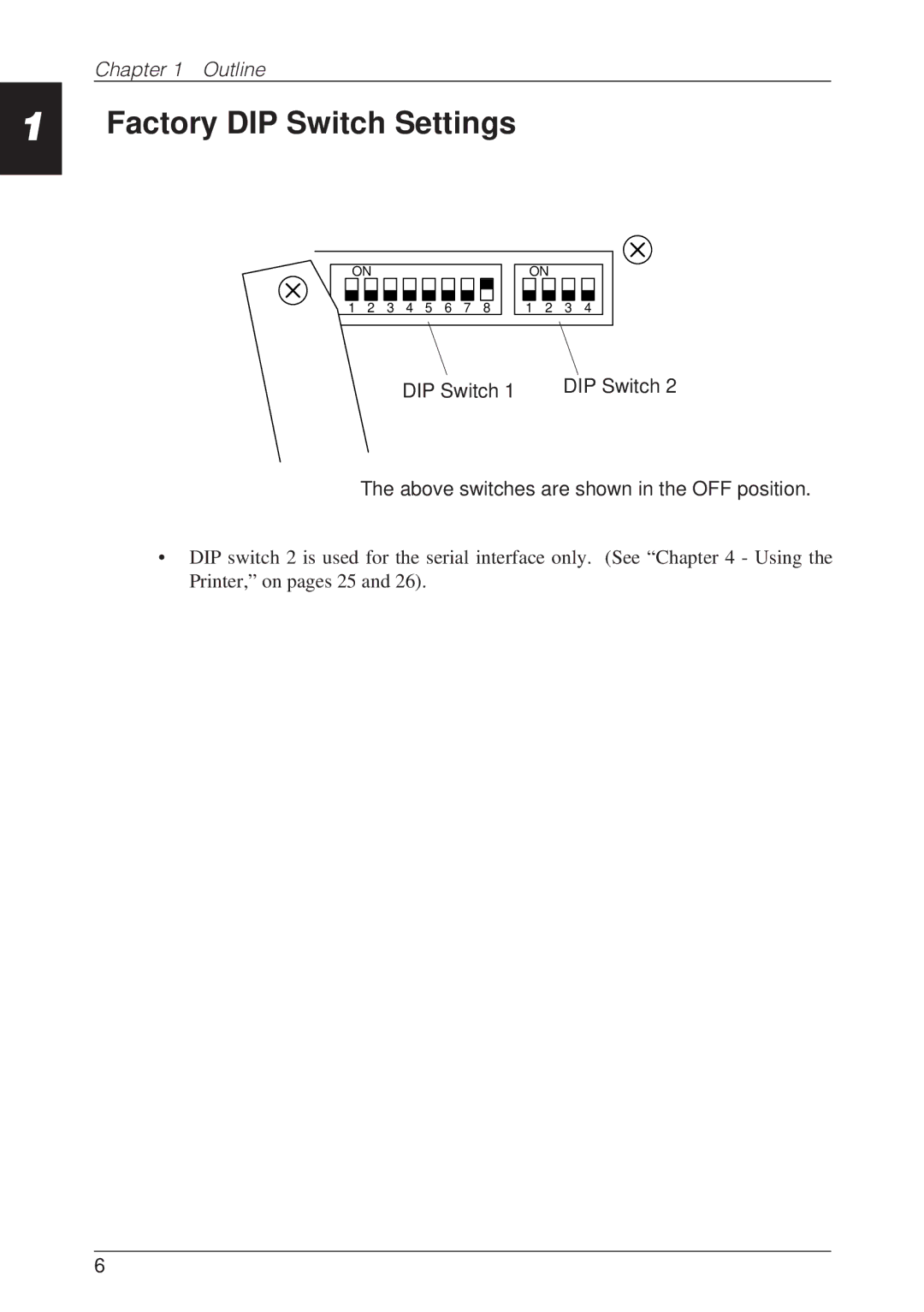 CBM America CBM-262 user manual Factory DIP Switch Settings, DIP Switch Above switches are shown in the OFF position 