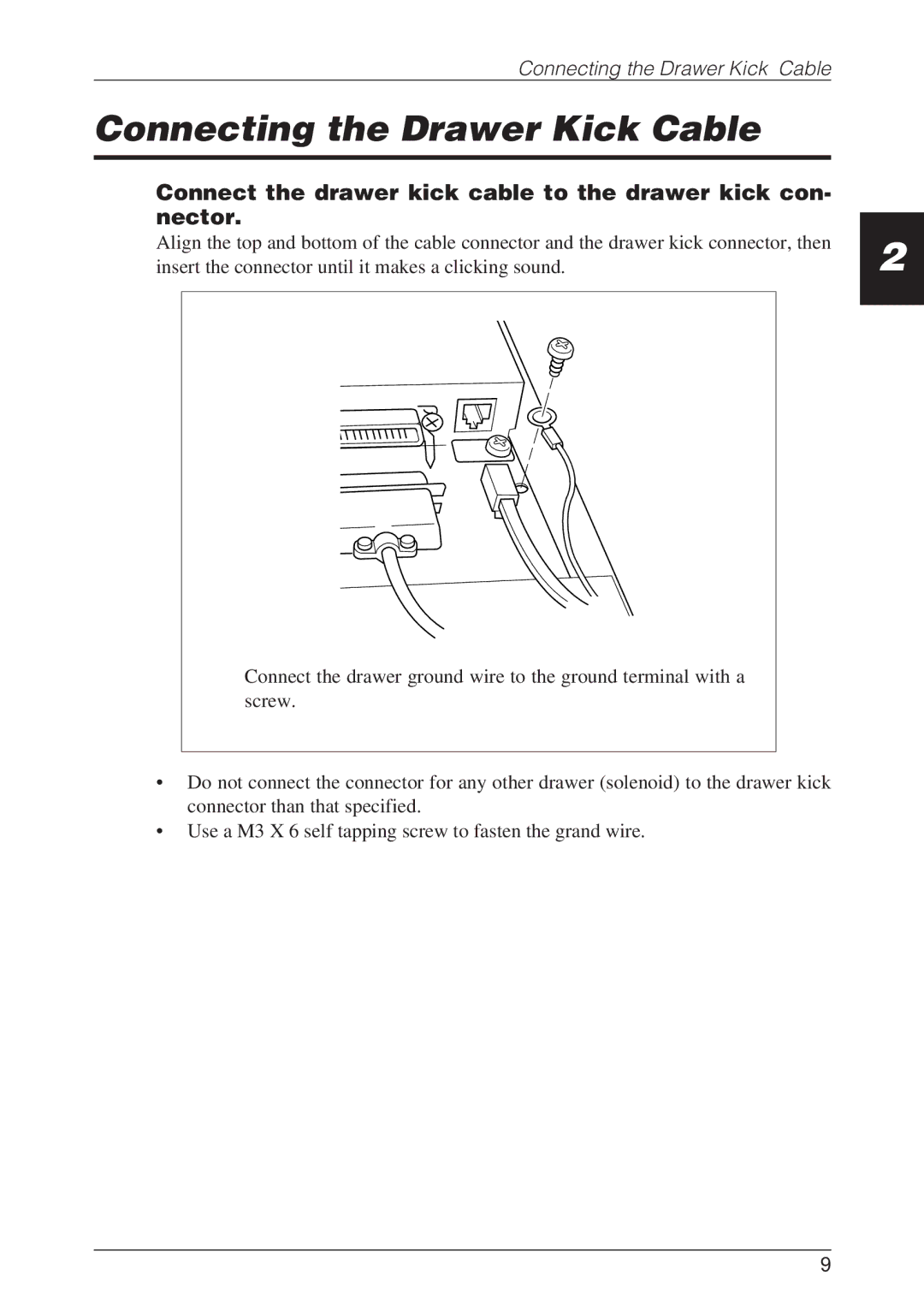 CBM America CBM-262 Connecting the Drawer Kick Cable, Connect the drawer kick cable to the drawer kick con- nector 