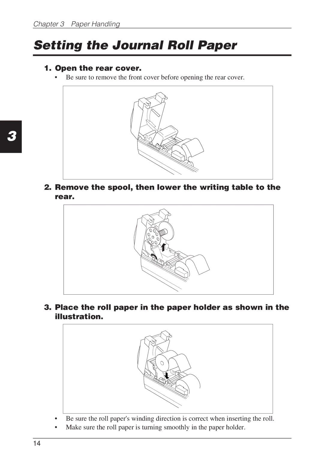 CBM America CBM-262 user manual Setting the Journal Roll Paper, Open the rear cover 