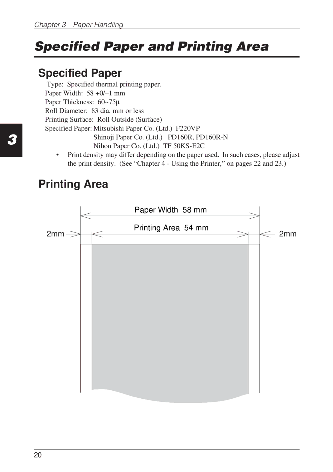 CBM America CBM-262 user manual Specified Paper and Printing Area 