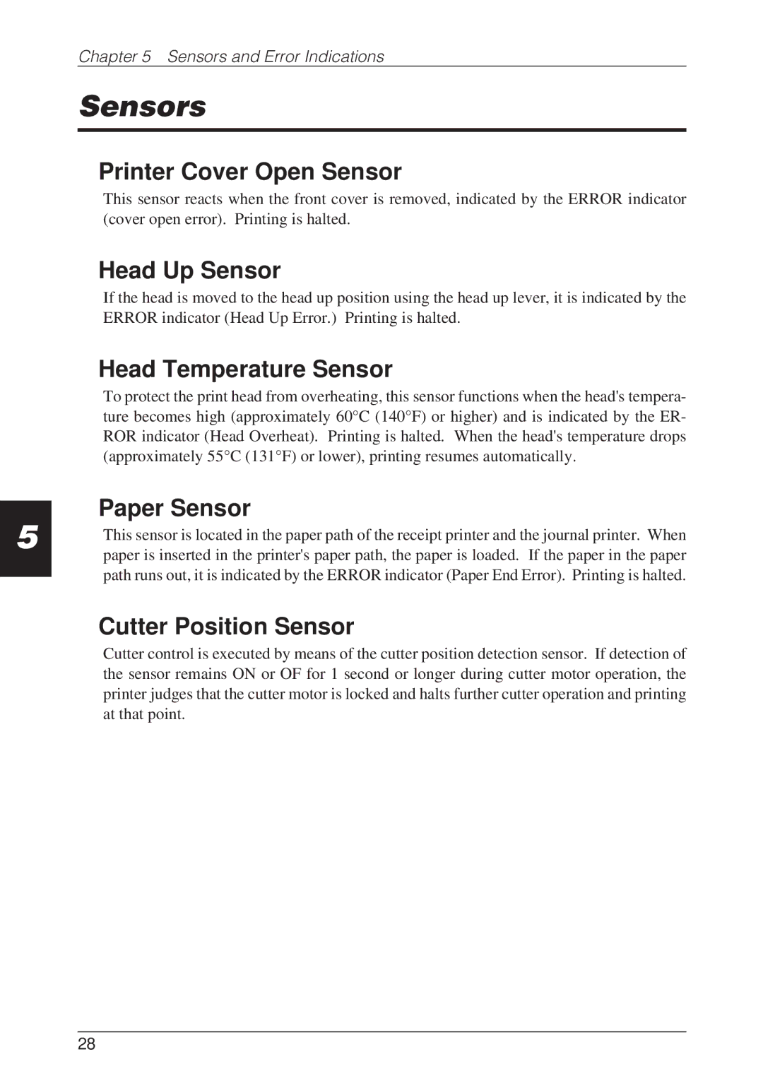 CBM America CBM-262 user manual Sensors, Printer Cover Open Sensor 