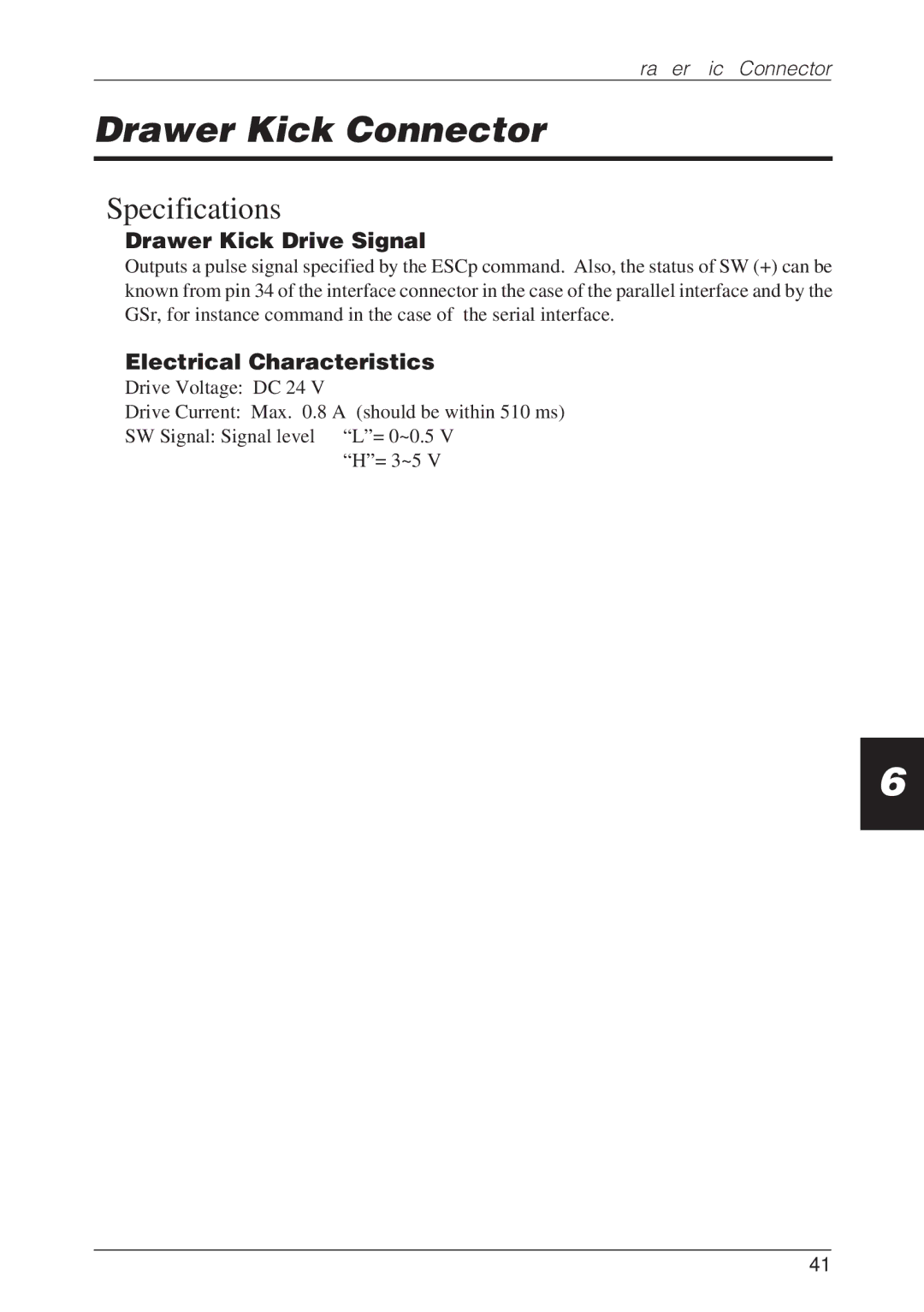 CBM America CBM-262 user manual Drawer Kick Connector, Drawer Kick Drive Signal, Electrical Characteristics 