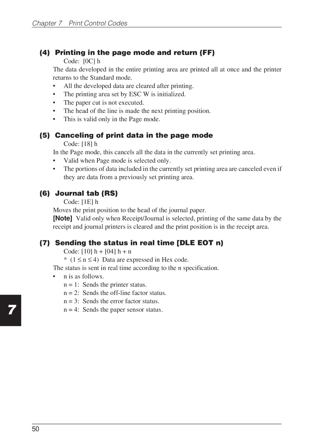 CBM America CBM-262 Printing in the page mode and return FF, Canceling of print data in the page mode, Journal tab RS 