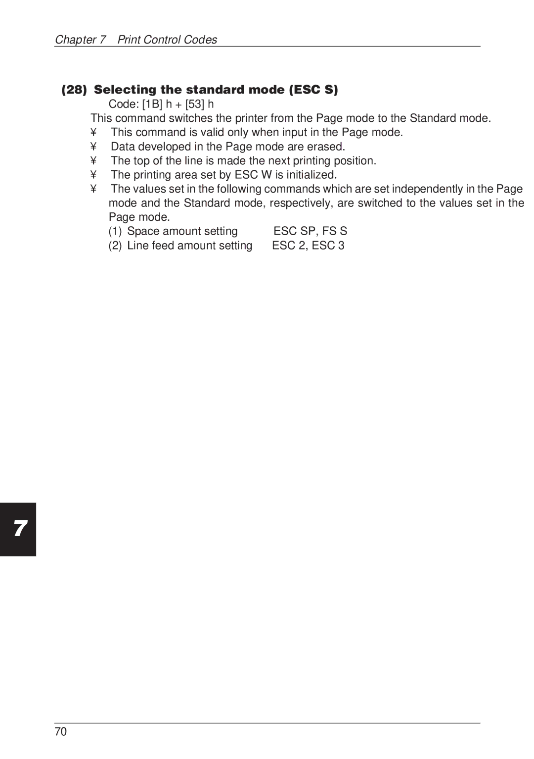 CBM America CBM-262 user manual Selecting the standard mode ESC S 