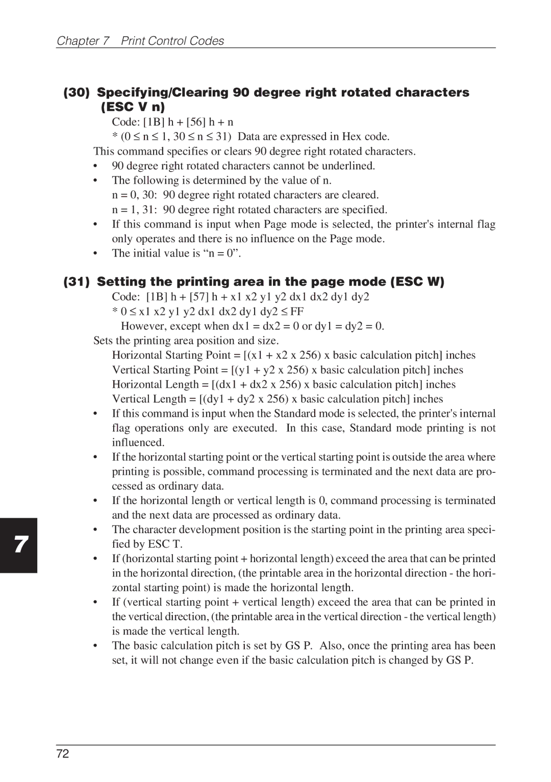 CBM America CBM-262 user manual Setting the printing area in the page mode ESC W 