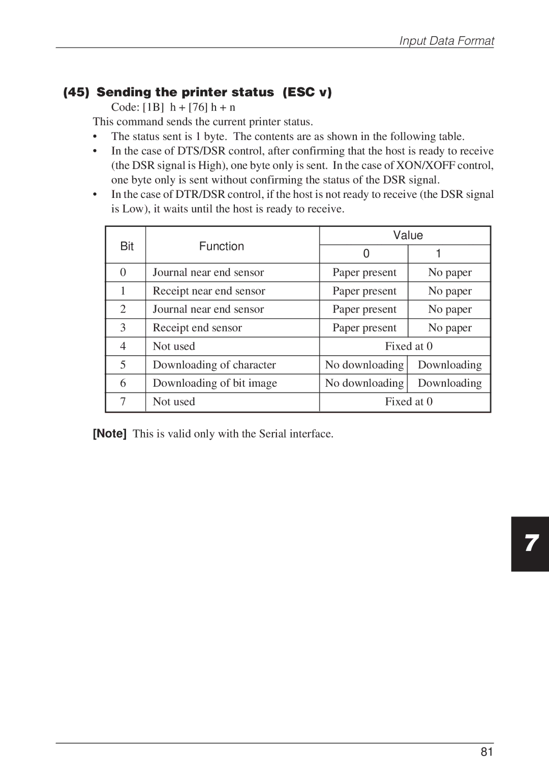 CBM America CBM-262 user manual Sending the printer status ESC 