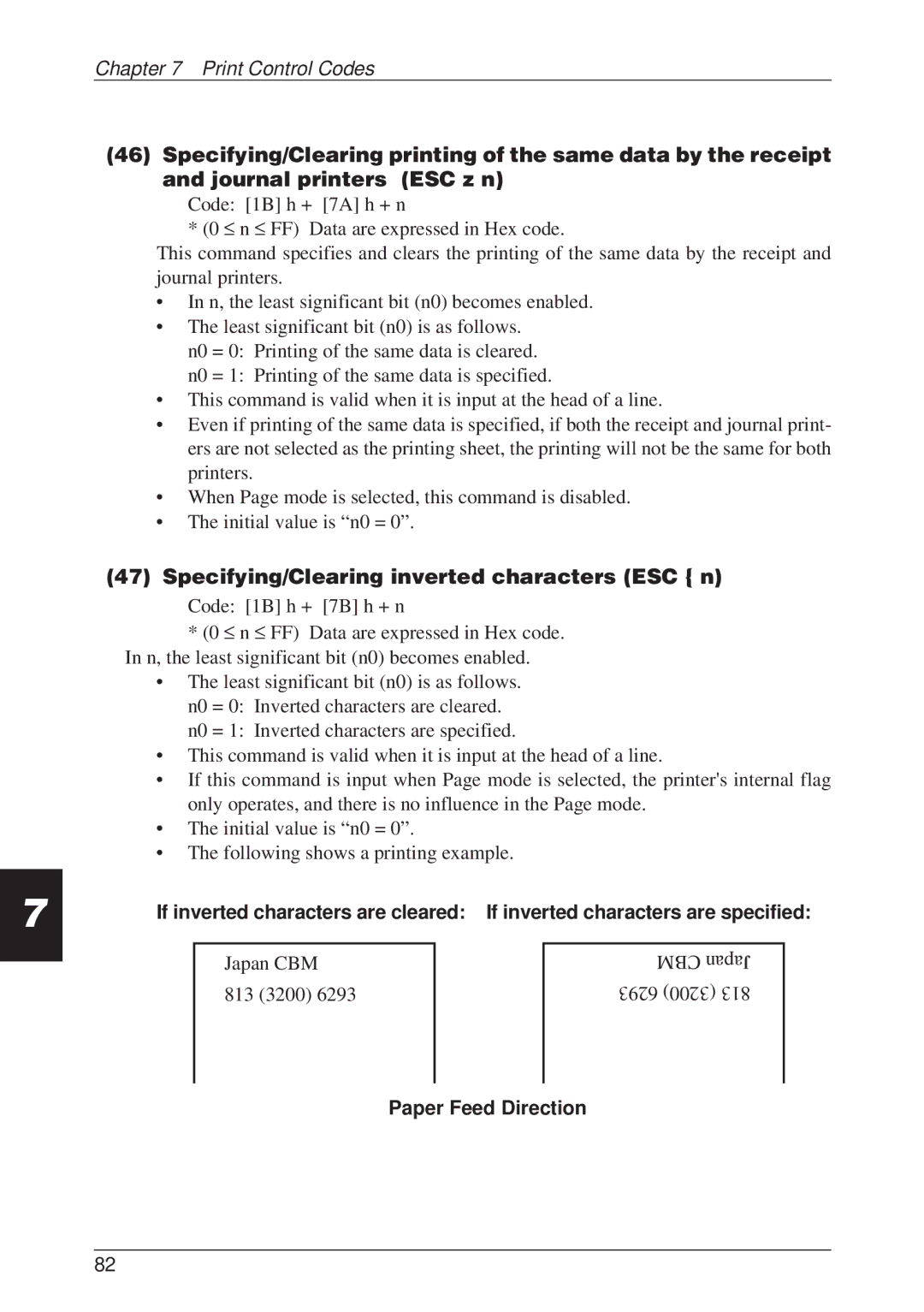 CBM America CBM-262 user manual Specifying/Clearing inverted characters ESC n 