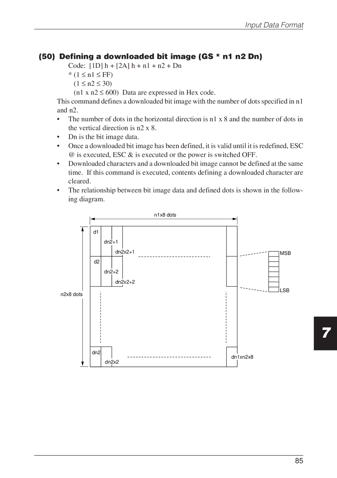 CBM America CBM-262 user manual Defining a downloaded bit image GS * n1 n2 Dn 