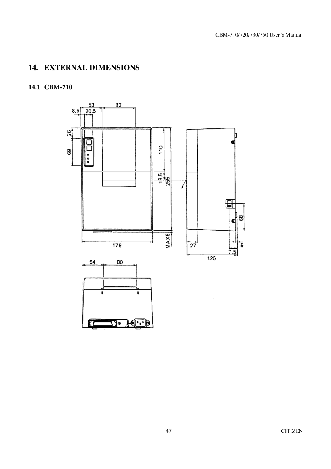 CBM America CBM-750, CBM-720, CBM-730 manual External Dimensions, CBM-710 