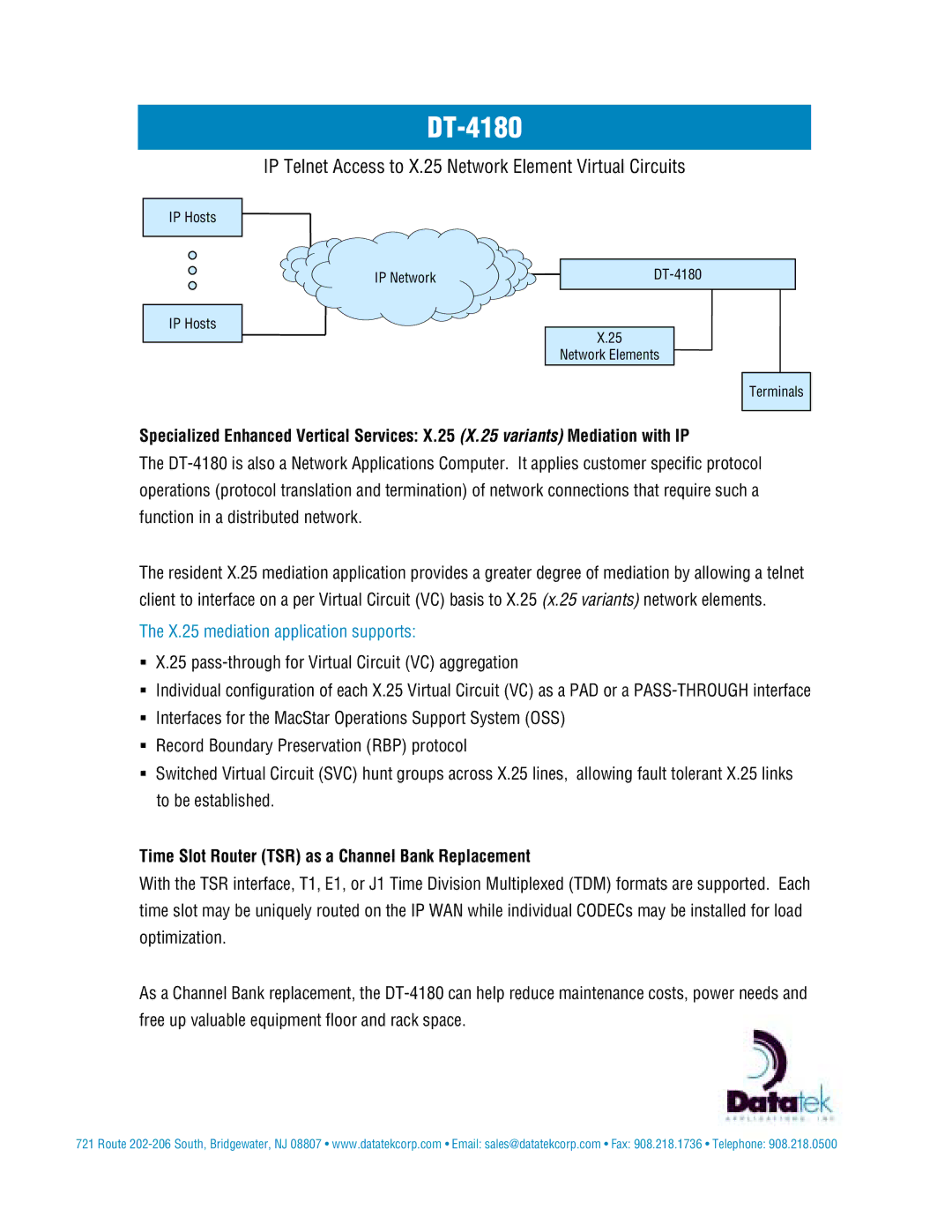 CBM America DT-4180 manual IP Telnet Access to X.25 Network Element Virtual Circuits, X.25 mediation application supports 