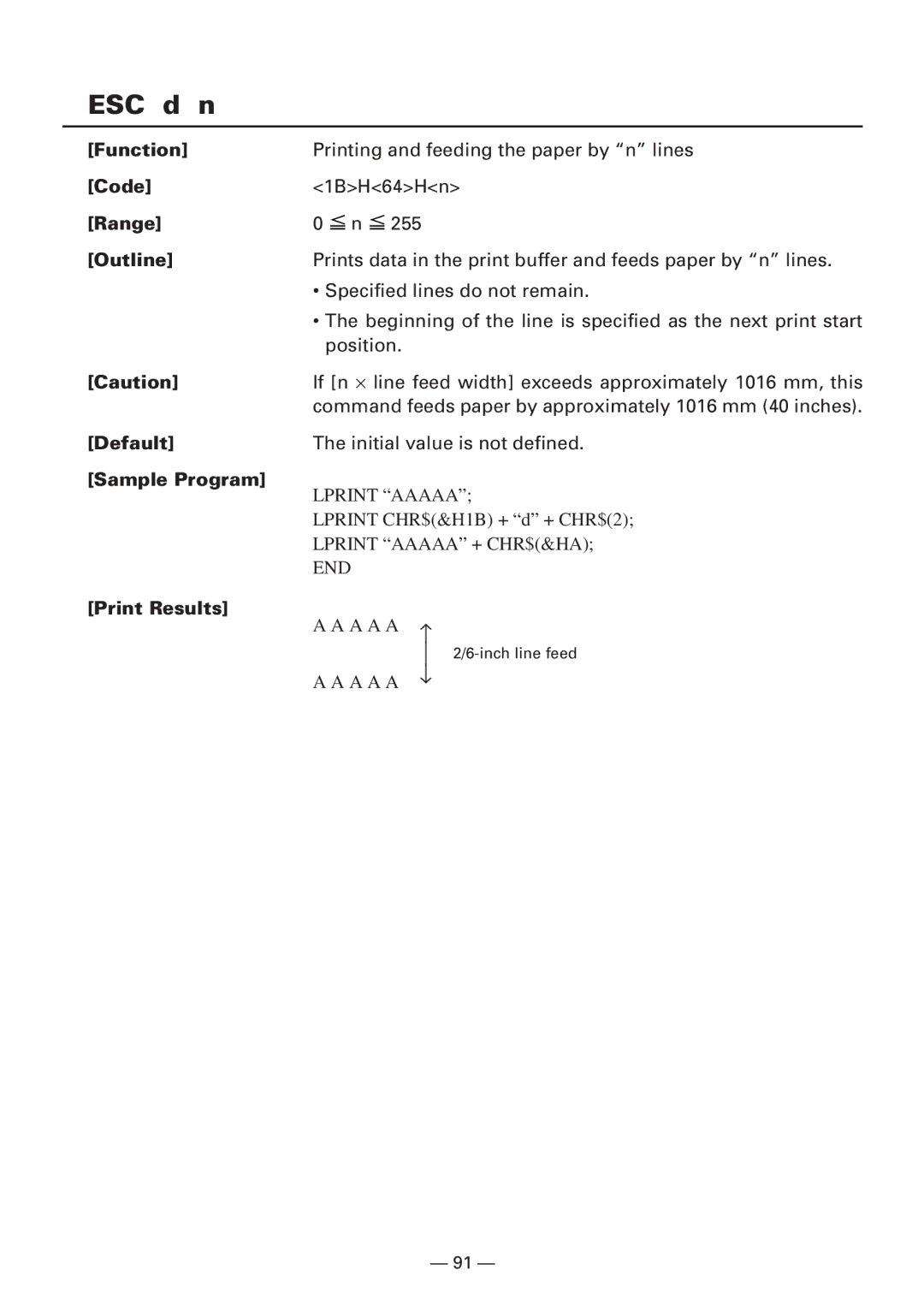 CBM America iDP3240 manual ESC d n, Print Results 