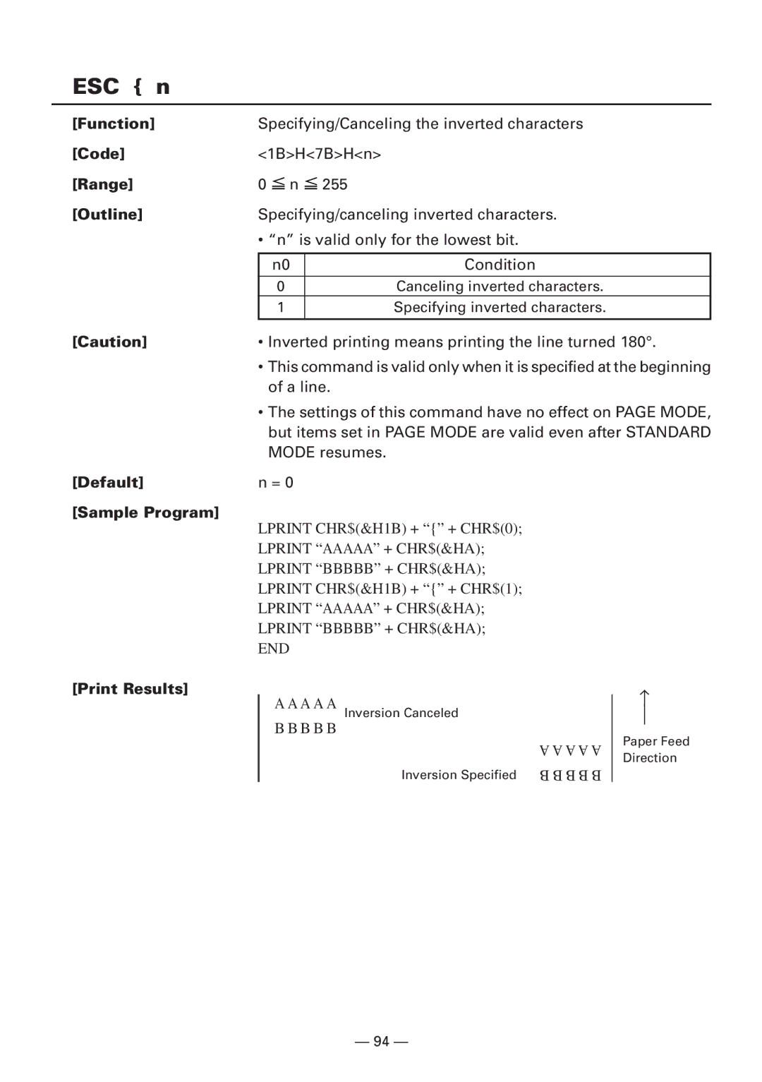 CBM America iDP3240 manual Specifying/Canceling the inverted characters 