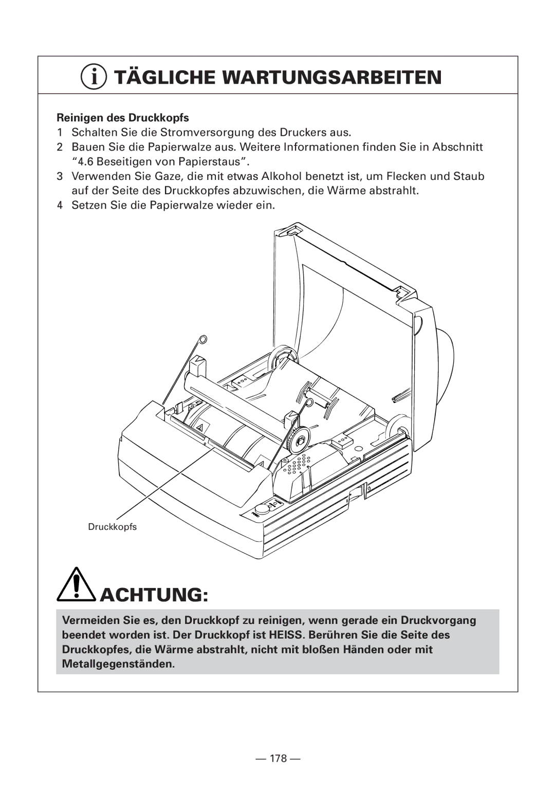 CBM America iDP3240 manual Reinigen des Druckkopfs 