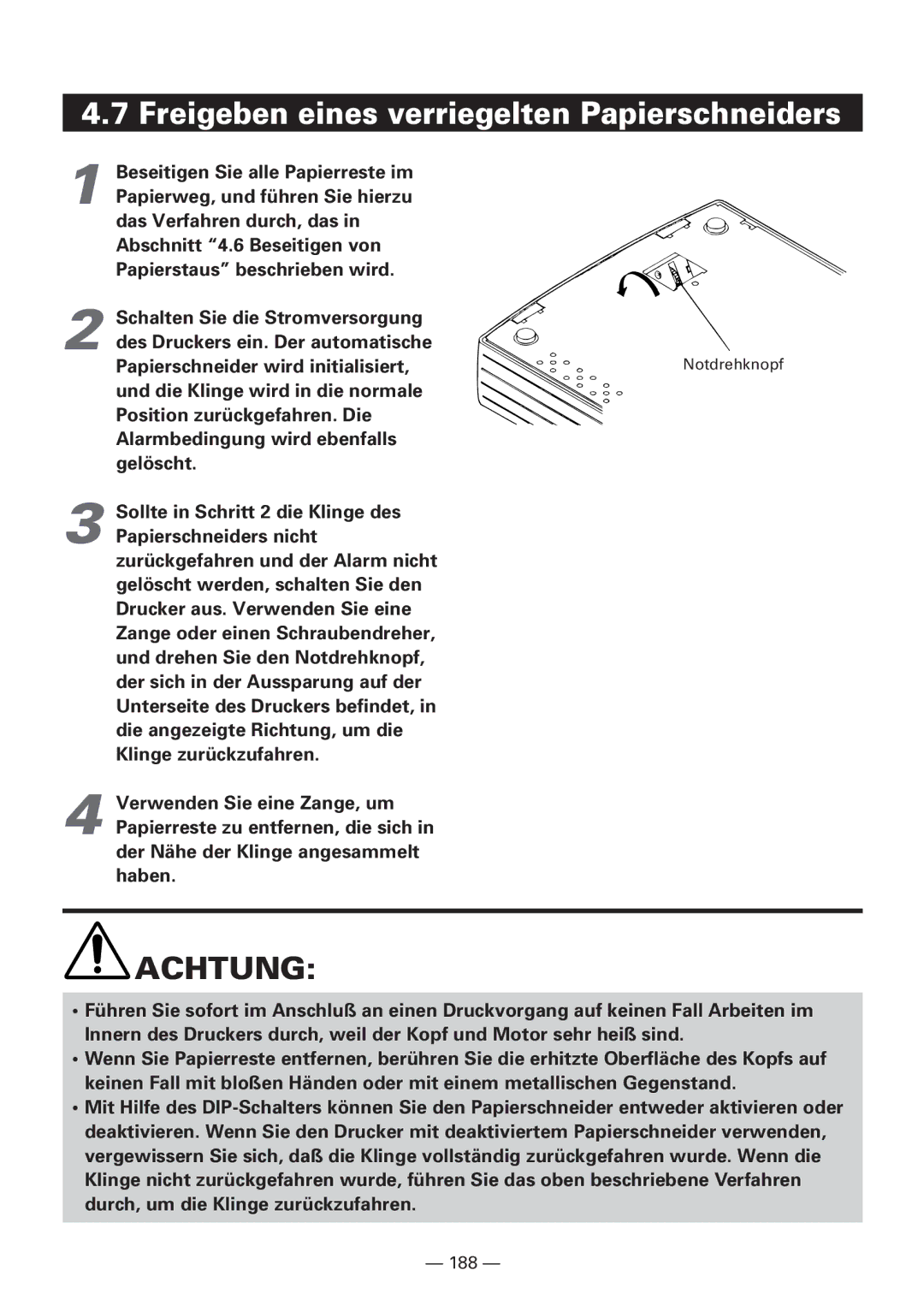 CBM America iDP3240 manual Freigeben eines verriegelten Papierschneiders 