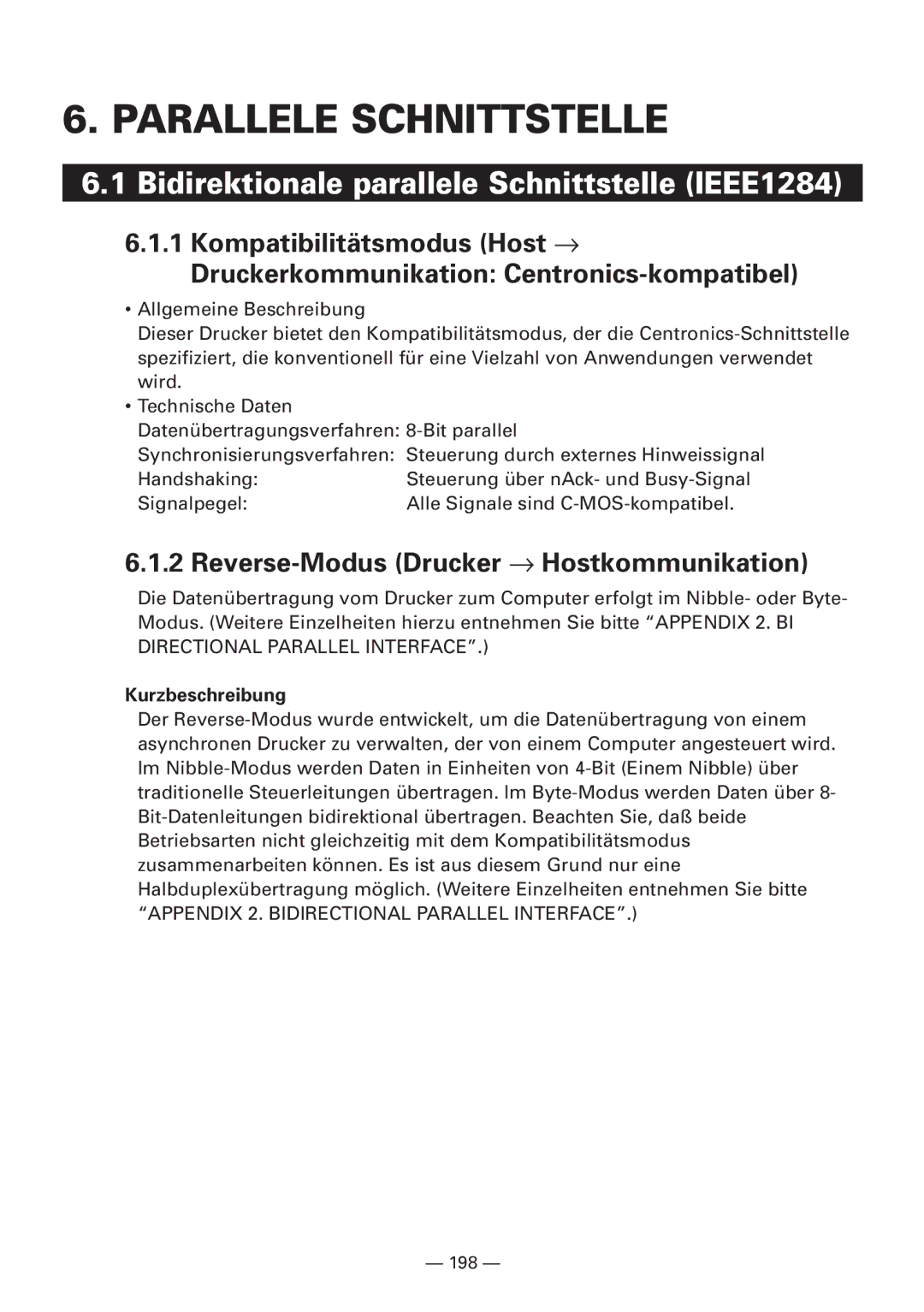 CBM America iDP3240 manual Parallele Schnittstelle, Bidirektionale parallele Schnittstelle IEEE1284, Kurzbeschreibung 