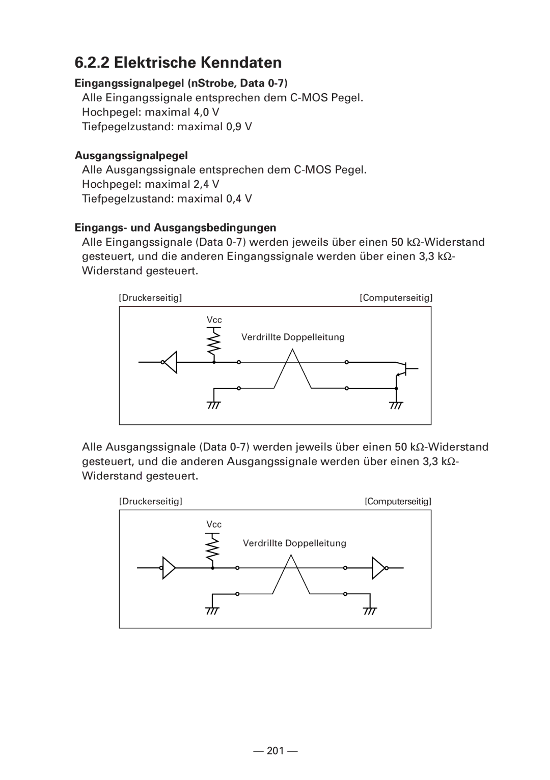 CBM America iDP3240 manual Elektrische Kenndaten, Eingangssignalpegel nStrobe, Data, Ausgangssignalpegel 