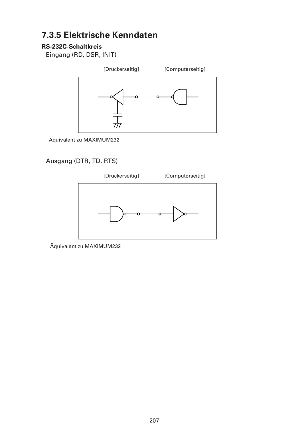 CBM America iDP3240 manual Elektrische Kenndaten, RS-232C-Schaltkreis 