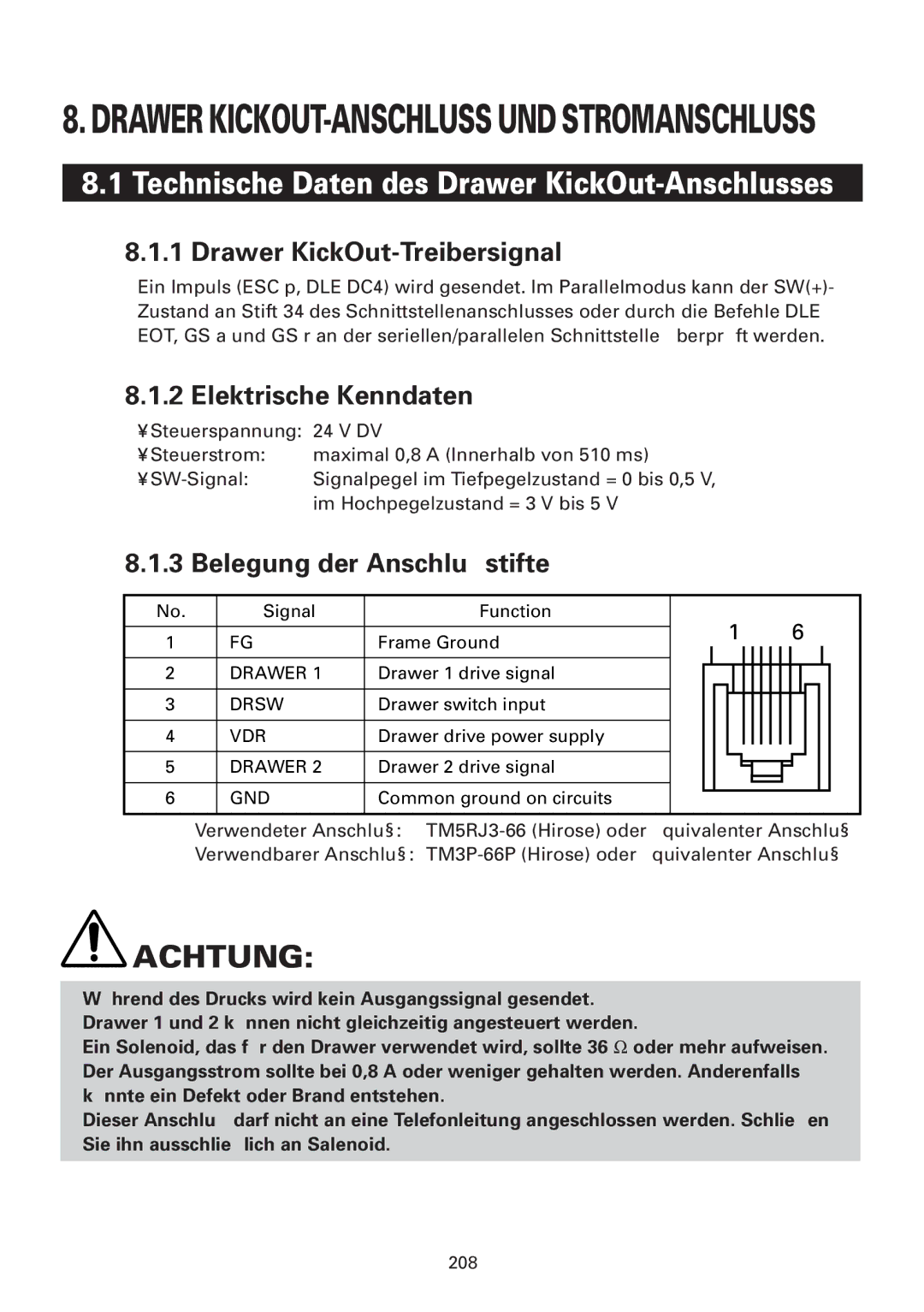 CBM America iDP3240 manual Technische Daten des Drawer KickOut-Anschlusses, Drawer KickOut-Treibersignal 