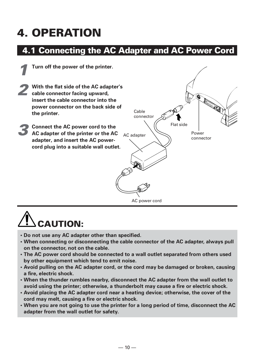 CBM America iDP3240 manual Operation, Connecting the AC Adapter and AC Power Cord 