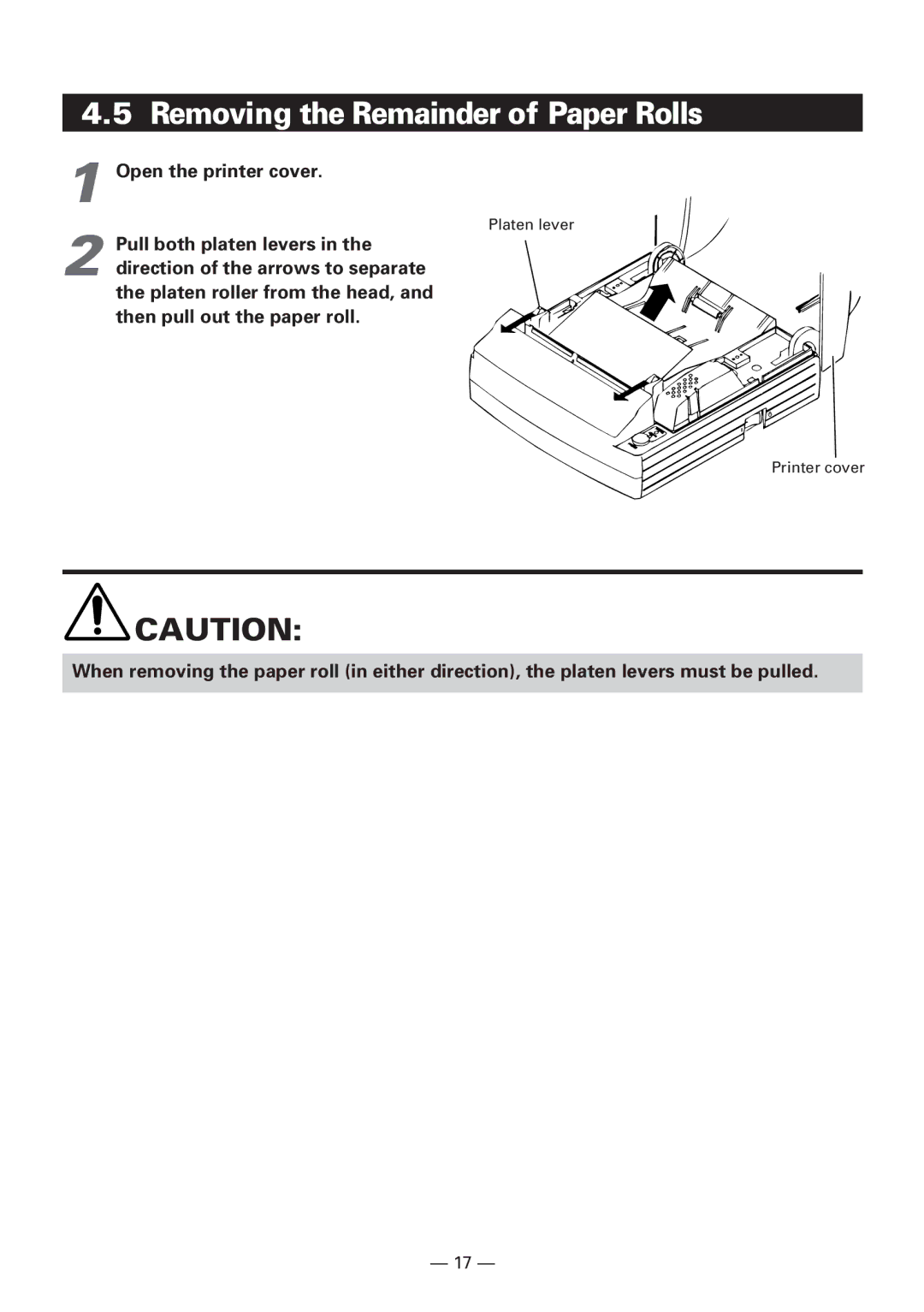 CBM America iDP3240 manual Removing the Remainder of Paper Rolls, Open the printer cover 