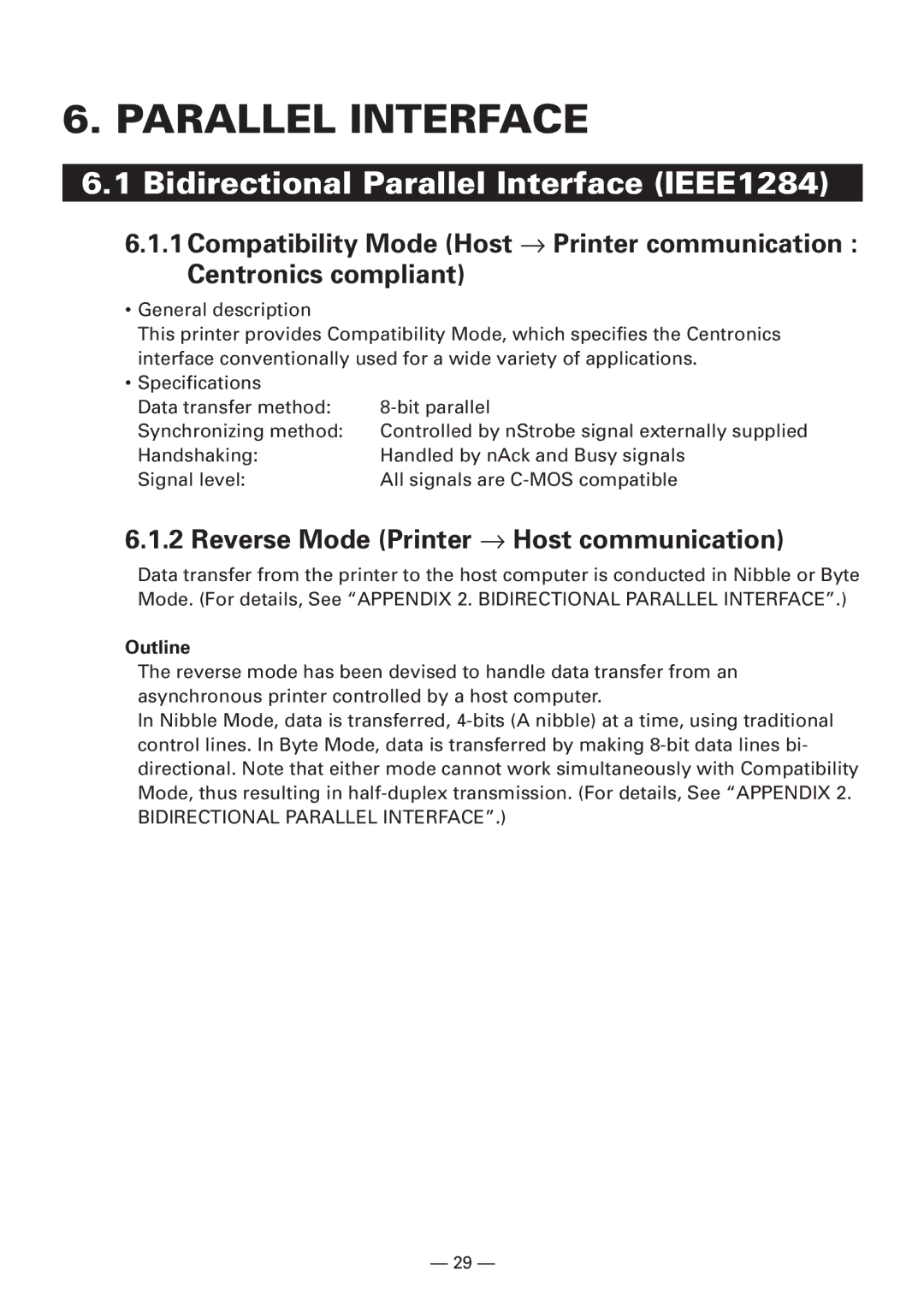 CBM America iDP3240 Bidirectional Parallel Interface IEEE1284, Reverse Mode Printer → Host communication, Outline 