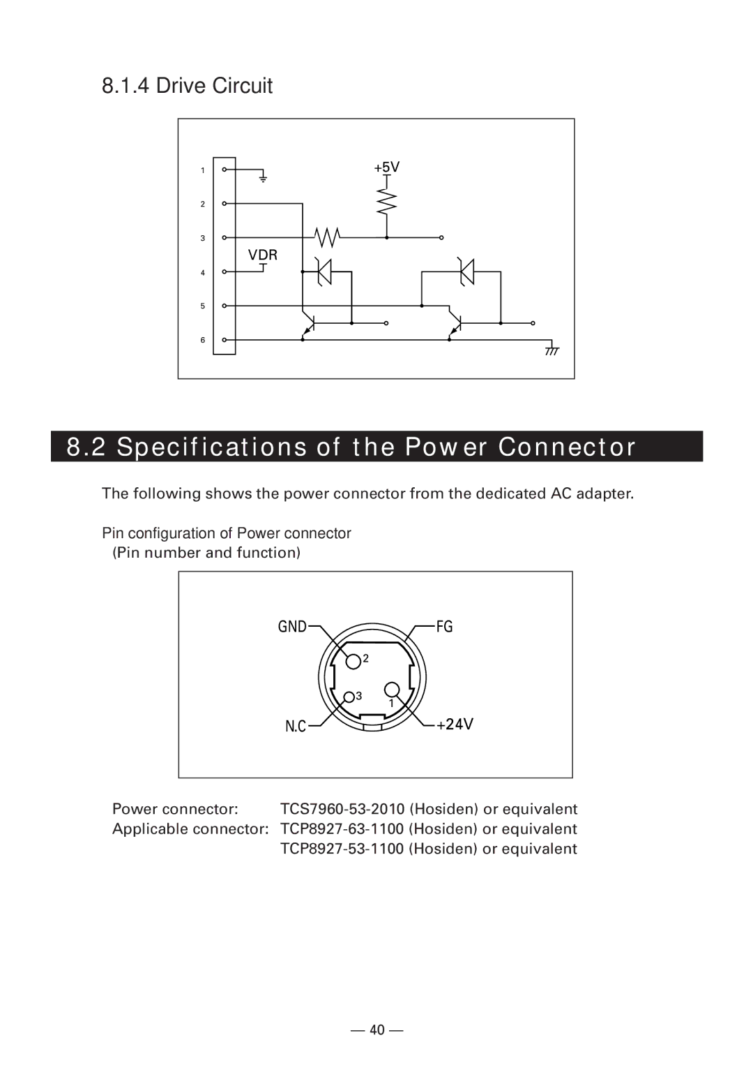 CBM America iDP3240 manual Specifications of the Power Connector, Drive Circuit, Pin configuration of Power connector 