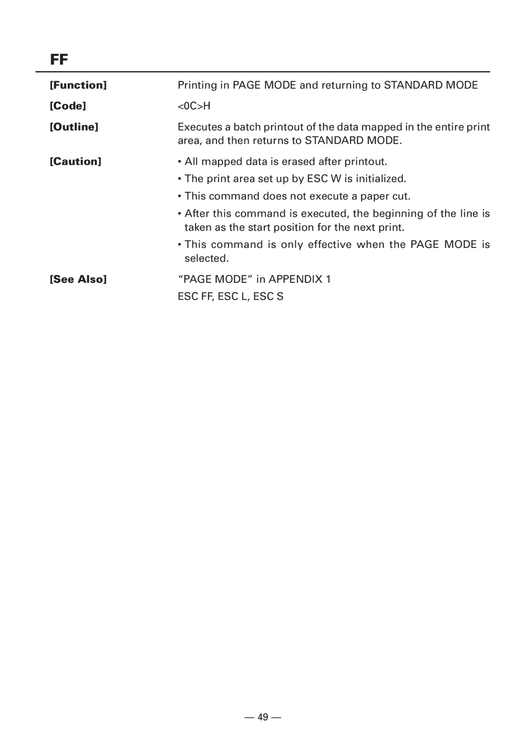 CBM America iDP3240 manual Esc Ff, Esc L, Esc S 