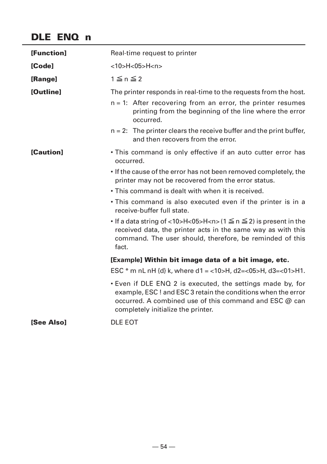 CBM America iDP3240 manual DLE ENQ n, Example Within bit image data of a bit image, etc 