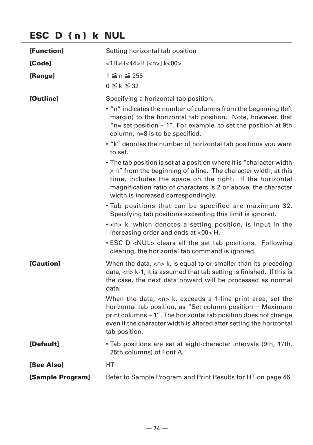 CBM America iDP3240 manual ESC D n k NUL, Default 