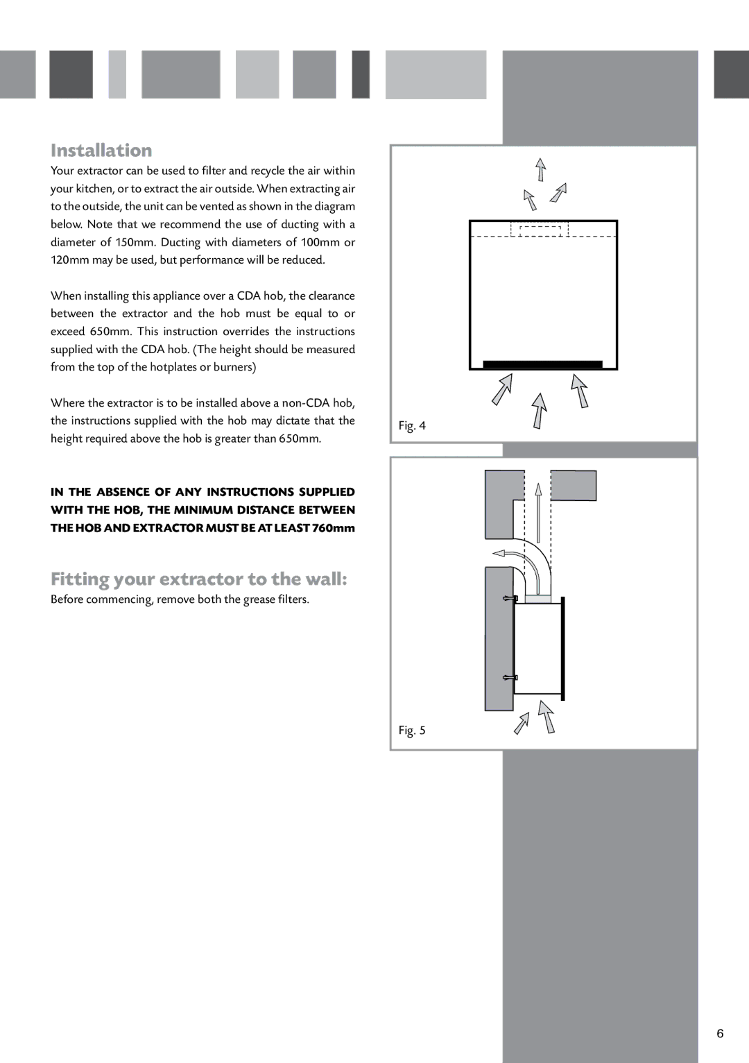 CDA 3Q9 manual Installation, Fitting your extractor to the wall 