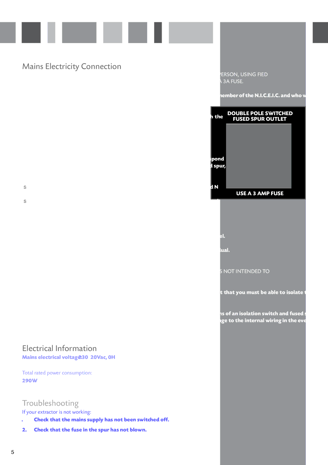 CDA 3Z9 manual Mains Electricity Connection, Electrical Information, Total rated power consumption 