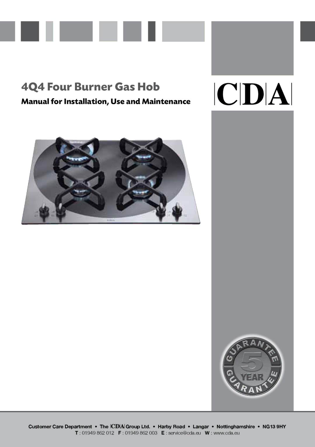 CDA manual 4Q4 Four Burner Gas Hob 