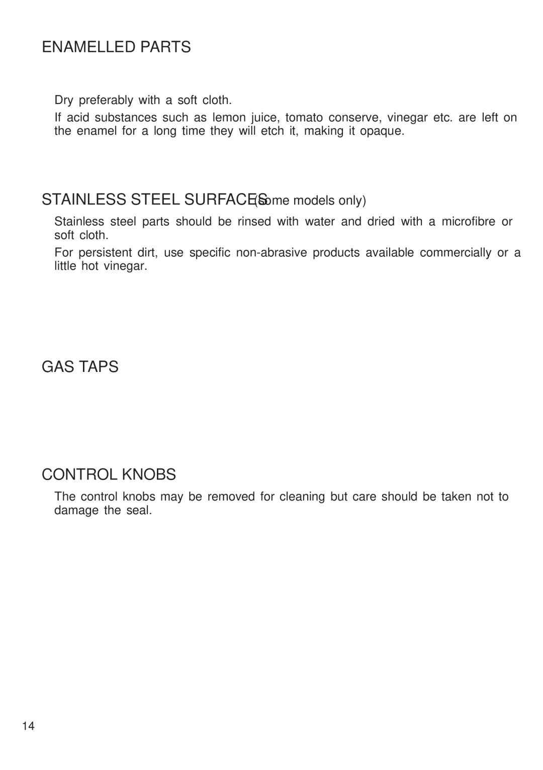 CDA 4Q4 manual Enamelled Parts, GAS Taps, Control Knobs 