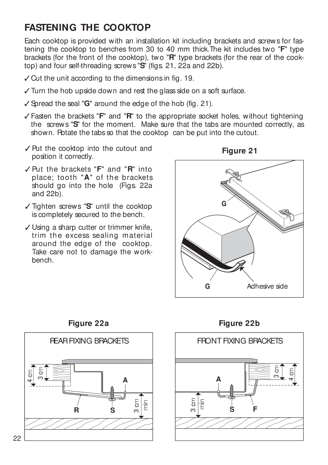 CDA 4Q4 manual Fastening the Cooktop 