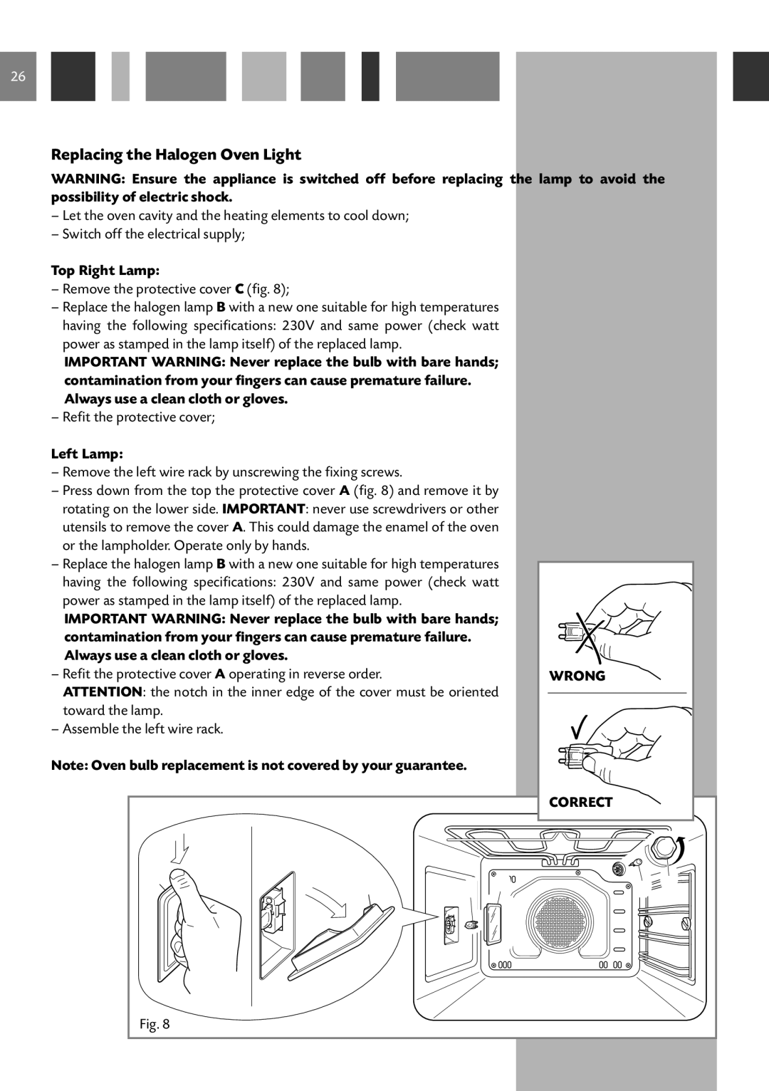 CDA 6Q6, 6Z6, 6V6 manual Replacing the Halogen Oven Light, Top Right Lamp, Left Lamp 