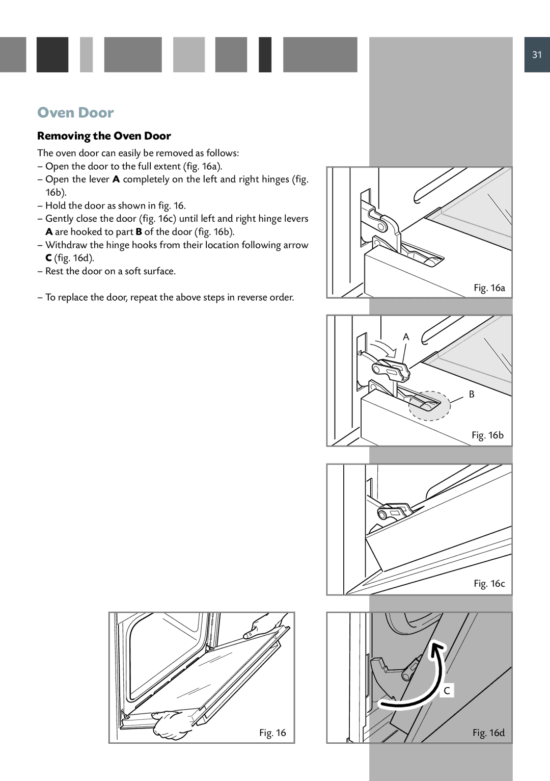 CDA 6V6, 6Z6, 6Q6 manual Removing the Oven Door 