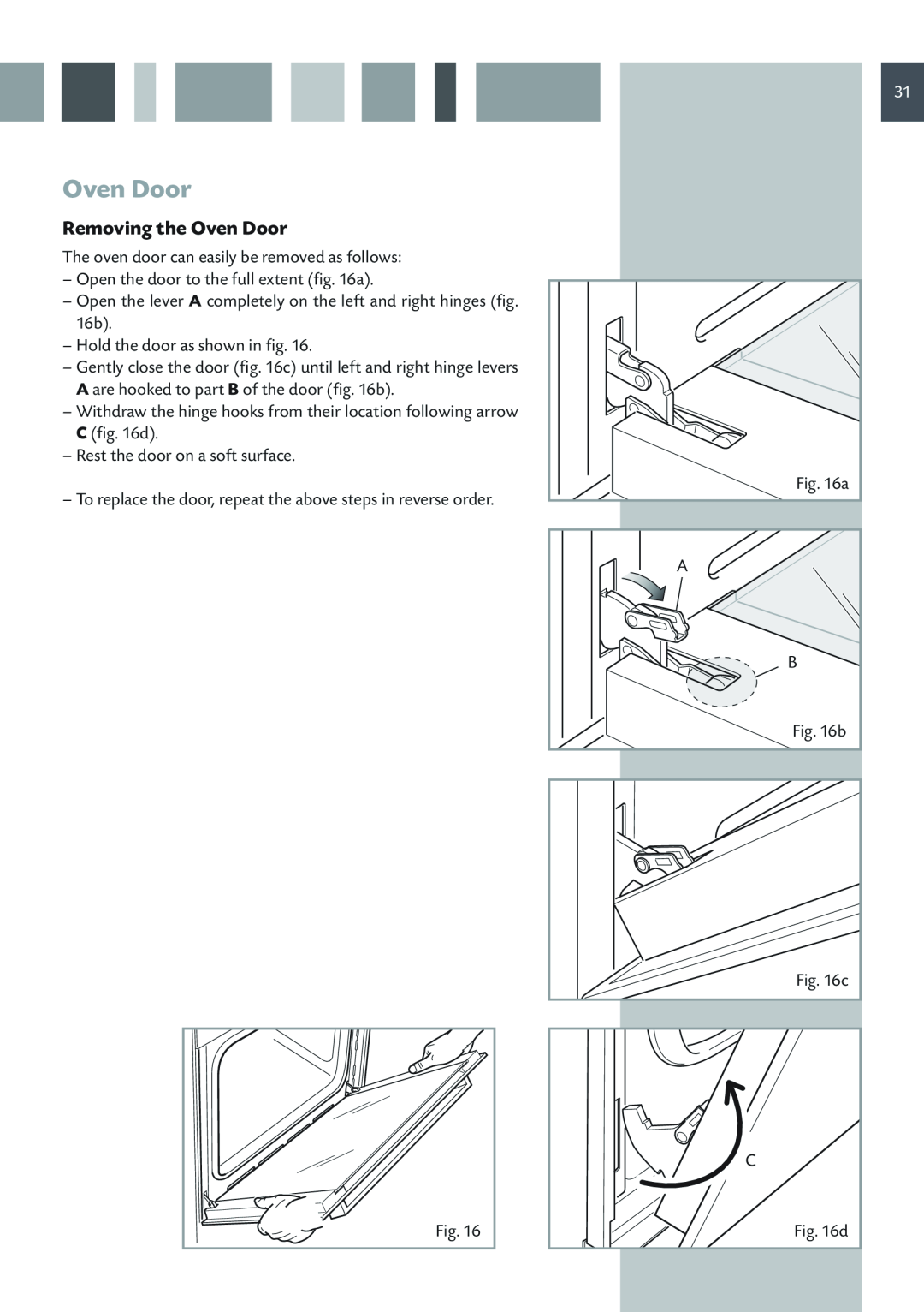 CDA 6V6, 6Z6, 6Q6 manual Removing the Oven Door 