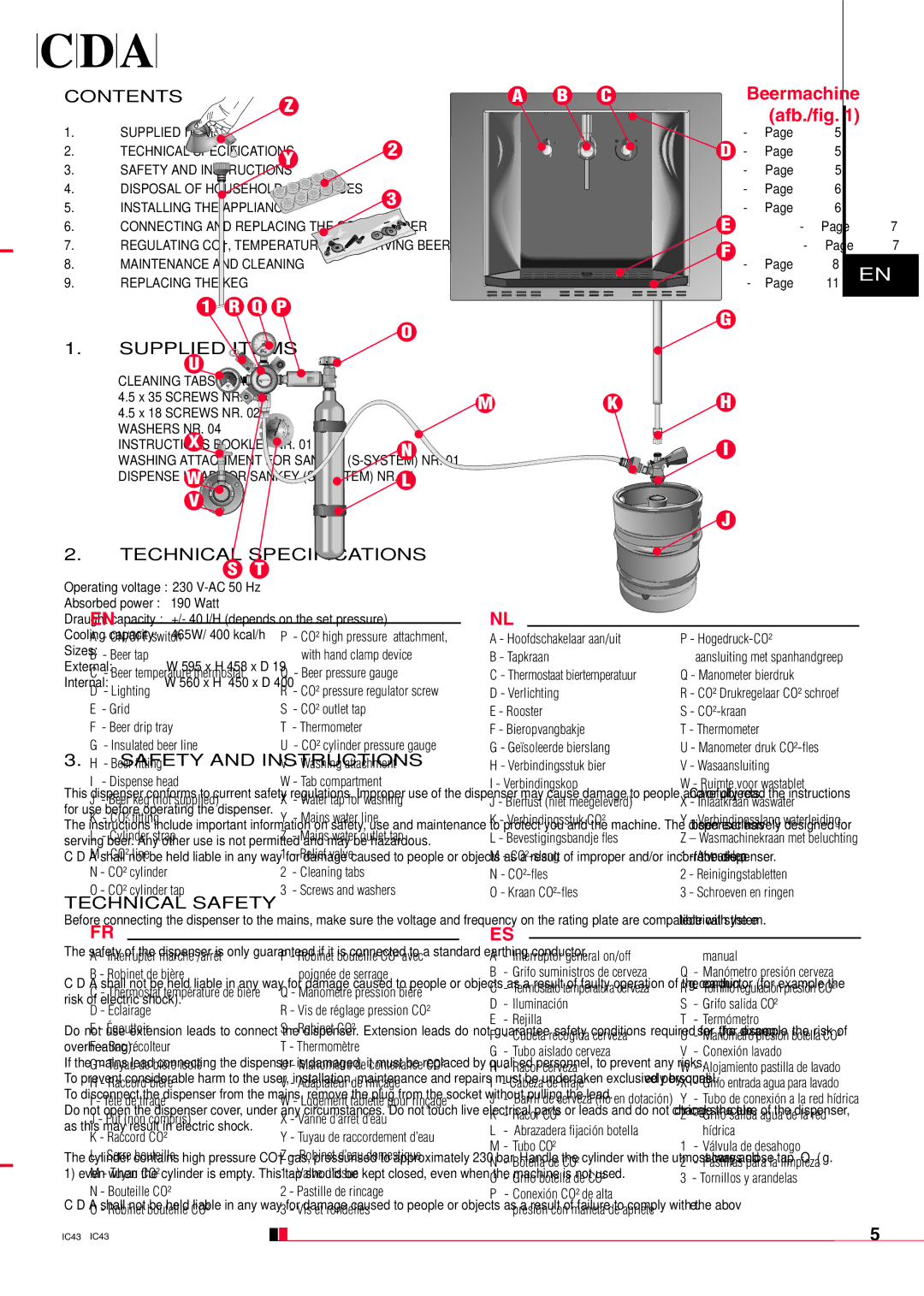 CDA BVB4 manual Contents, Supplied Items, Technical Specifications, Safety and Instructions, Technical Safety 