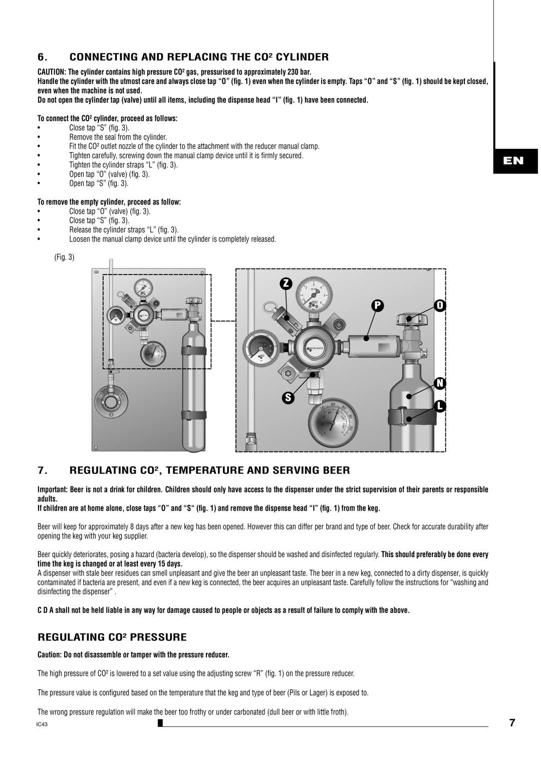 CDA BVB4 Connecting and Replacing the CO² Cylinder, Regulating CO², Temperature and Serving Beer, Regulating CO² Pressure 